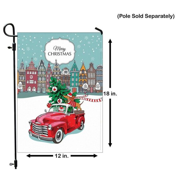 Merry Christmas Double 2 Sided Garden Flag with Dachshund Dog in Red Truck NEW - Picture 2 of 7